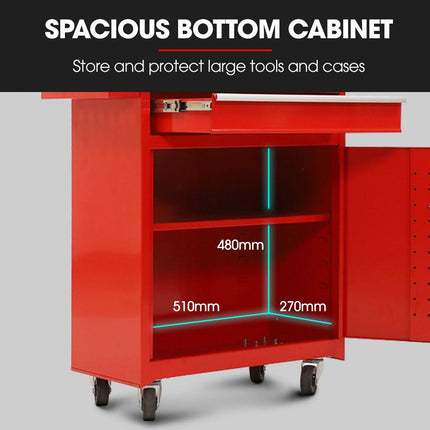 BULLET Pro 5 Drawer Tool Box Cabinet Chest Storage, with 1-Door Toolbox Garage Organiser Set, Red.