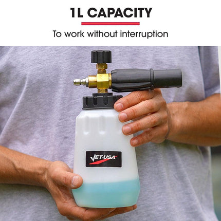 Jet-USA Soap Foam Snow Cannon with 1L Bottle, Works with Petrol and some Electric Pressure Washers.
