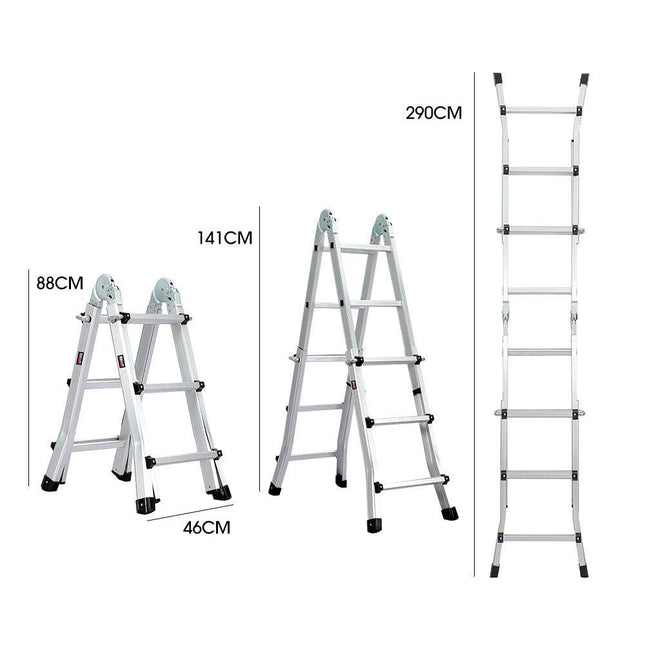 Bullet 2.9m Folding Aluminium Multipurpose Ladder, w/ Workshelf Platform, Spring Assisted Rapid Safety Lock Adjusters.