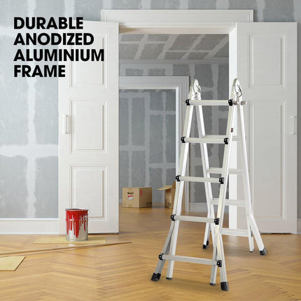 Bullet 5.1m Folding Aluminium Multipurpose Ladder, w/ Workshelf Platform, Spring Assisted Rapid Safety Lock Adjusters.