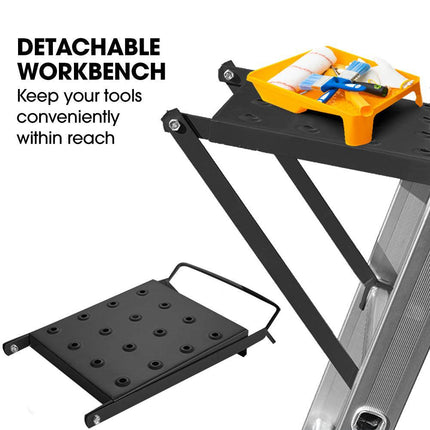 Bullet 5.1m Folding Aluminium Multipurpose Ladder, w/ Workshelf Platform, Spring Assisted Rapid Safety Lock Adjusters.