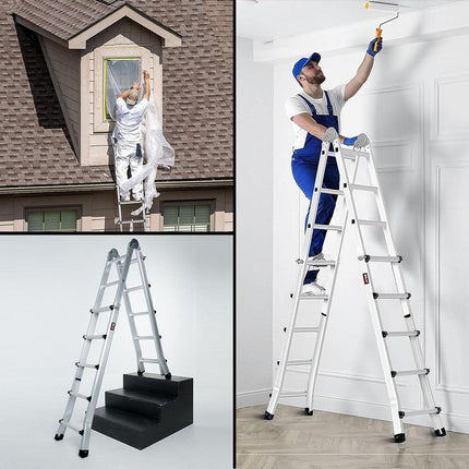 Bullet 5.1m Folding Aluminium Multipurpose Ladder, w/ Workshelf Platform, Spring Assisted Rapid Safety Lock Adjusters.