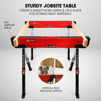 BAUMR-AG 2 x Steel Saw Horse, Folding Height Adjustable Sawhorse, 1180kg Capacity, 2x4 Support Arms.