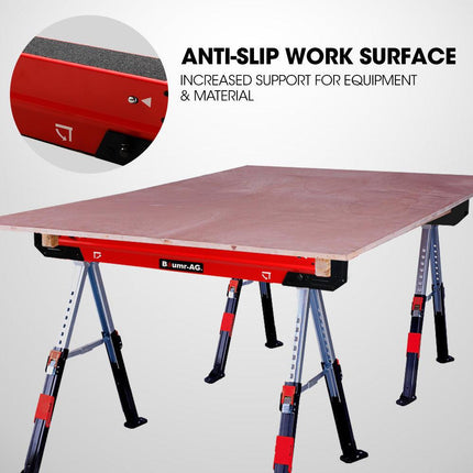 BAUMR-AG 2 x Steel Saw Horse, Folding Height Adjustable Sawhorse, 1180kg Capacity, 2x4 Support Arms.