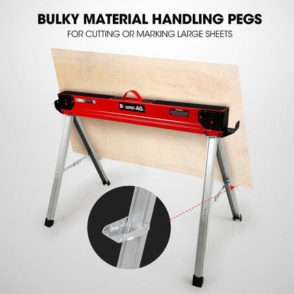 Baumr-AG 2 x Steel Saw Horse, 1000kg Capacity Folding Adjustable Sawhorses, 2x4 Support Arms.