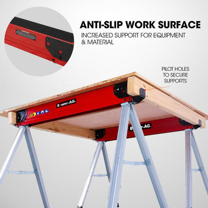 Baumr-AG 2 x Steel Saw Horse, 1000kg Capacity Folding Adjustable Sawhorses, 2x4 Support Arms.