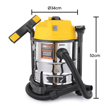 Unimac 20L 1400W Wet and Dry Vacuum Cleaner, with Blower, for Car, Workshop, Carpet.
