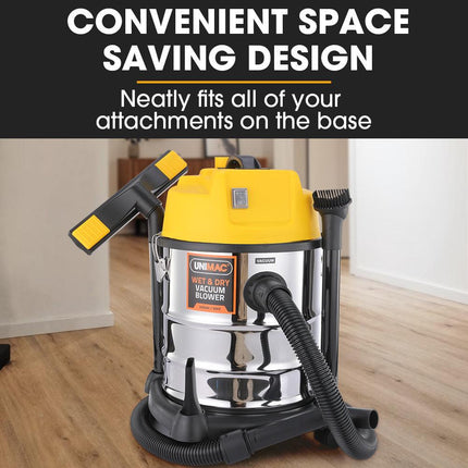 Unimac 20L 1400W Wet and Dry Vacuum Cleaner, with Blower, for Car, Workshop, Carpet.