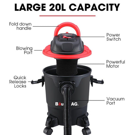Baumr-AG 20L 1200W Wet and Dry Vacuum Cleaner, with Blower, for Car, Workshop, Carpet.