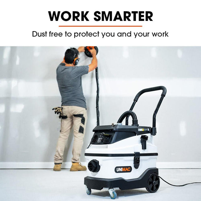 UNIMAC 30L Dust Extractor, Wet & Dry Vacuum Cleaner, 3 Stage Filtration, Water and HEPA filter, Power plus Air pass-through, Accessories.
