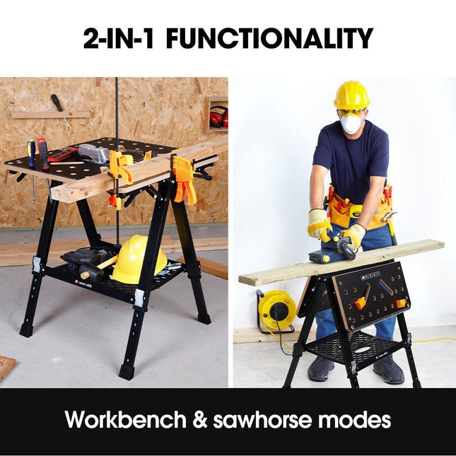 BAUMR-AG Portable Multifunction Workbench, 2-in-1 Worktable and Sawhorse, Height Adjustable, Expandable.