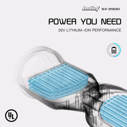 BULLET SX-2500 Hoverboard Scooter, 500W Brushless, UL Certified, AU Compliant, 6.5-inch Off-Road Style Tyres, Superior Self Balancing System, LED Lights, Blue.