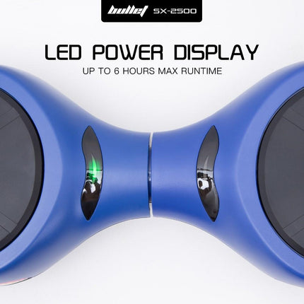BULLET SX-2500 Hoverboard Scooter, 500W Brushless, UL Certified, AU Compliant, 6.5-inch Off-Road Style Tyres, Superior Self Balancing System, LED Lights, Blue.