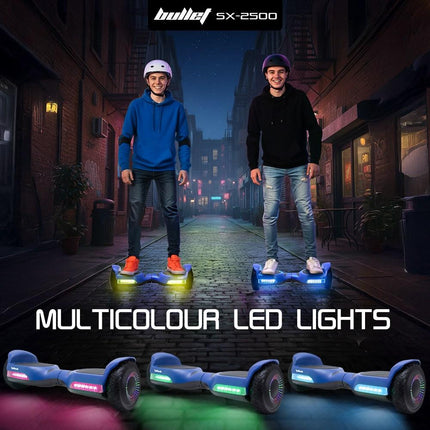 BULLET SX-2500 Hoverboard Scooter, 500W Brushless, UL Certified, AU Compliant, 6.5-inch Off-Road Style Tyres, Superior Self Balancing System, LED Lights, Blue.