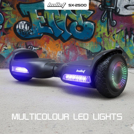 BULLET SX-2500 Hoverboard Scooter, 500W Brushless, UL Certified, AU Compliant, 6.5-inch Off-Road Style Tyres, Superior Self Balancing System, LED Lights, Black.