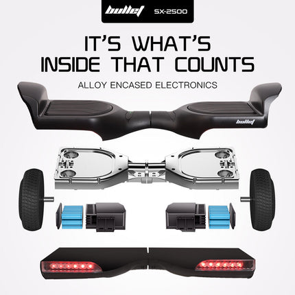 BULLET SX-2500 Hoverboard Scooter, 500W Brushless, UL Certified, AU Compliant, 6.5-inch Off-Road Style Tyres, Superior Self Balancing System, LED Lights, Black.