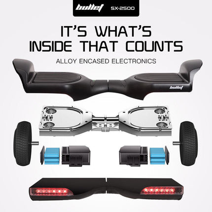 BULLET SX-2500 Hoverboard Scooter, 500W Brushless, UL Certified, AU Compliant, 6.5-inch Off-Road Style Tyres, Superior Self Balancing System, LED Lights, Black.