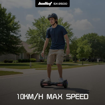 BULLET SX-2500 Hoverboard Scooter, 500W Brushless, UL Certified, AU Compliant, 6.5-inch Off-Road Style Tyres, Superior Self Balancing System, LED Lights, Black.