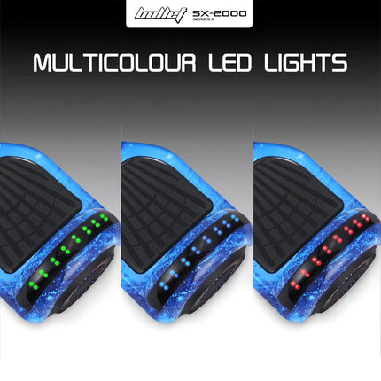 BULLET SX-2000 Hoverboard Scooter, 500W Brushless, Superior Self Balancing System, UL Certified, LED Lights, Blue Galaxy.