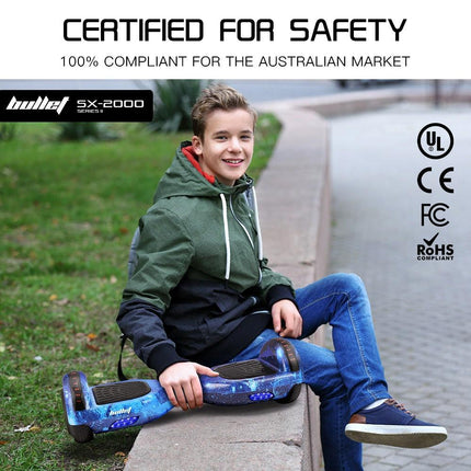 BULLET SX-2000 Hoverboard Scooter, 500W Brushless, Superior Self Balancing System, UL Certified, LED Lights, Blue Galaxy.
