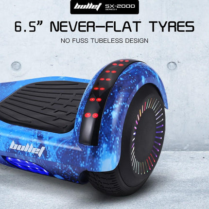 BULLET SX-2000 Hoverboard Scooter, 500W Brushless, Superior Self Balancing System, UL Certified, LED Lights, Blue Galaxy.