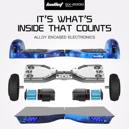 BULLET SX-2000 Hoverboard Scooter, 500W Brushless, Superior Self Balancing System, UL Certified, LED Lights, Blue Galaxy.