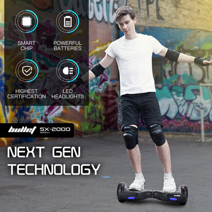 BULLET SX-2000 Hoverboard Scooter, 500W Brushless, UL Certified, AU Compliant, Superior Self Balancing System, LED Lights, Black.