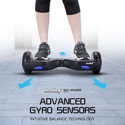 BULLET SX-2000 Hoverboard Scooter, 500W Brushless, UL Certified, AU Compliant, Superior Self Balancing System, LED Lights, Black.
