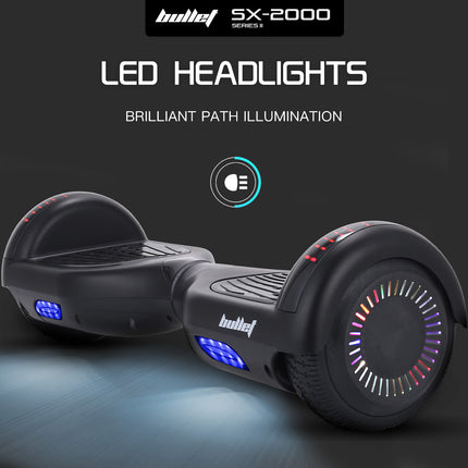 BULLET SX-2000 Hoverboard Scooter, 500W Brushless, UL Certified, AU Compliant, Superior Self Balancing System, LED Lights, Black.