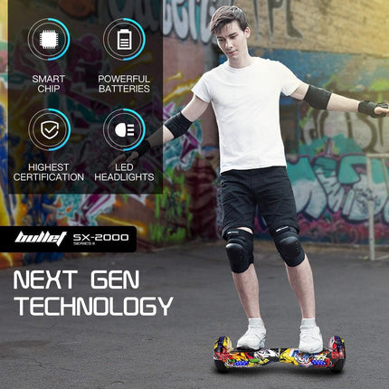 BULLET SX-2000 Hoverboard Scooter, 500W Brushless, UL Certified, AU Compliant, Superior Self Balancing System, LED Lights, Hip Hop Design.