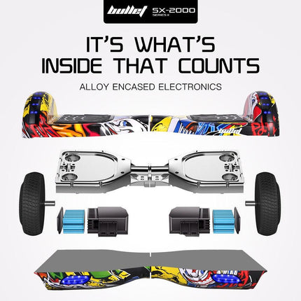 BULLET SX-2000 Hoverboard Scooter, 500W Brushless, UL Certified, AU Compliant, Superior Self Balancing System, LED Lights, Hip Hop Design.
