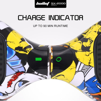 BULLET SX-2000 Hoverboard Scooter, 500W Brushless, UL Certified, AU Compliant, Superior Self Balancing System, LED Lights, Hip Hop Design.