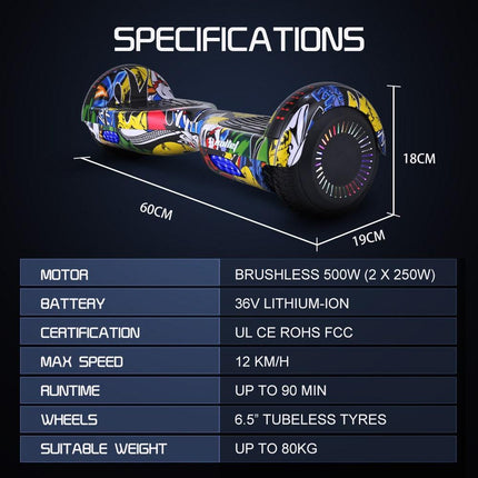 BULLET SX-2000 Hoverboard Scooter, 500W Brushless, UL Certified, AU Compliant, Superior Self Balancing System, LED Lights, Hip Hop Design.