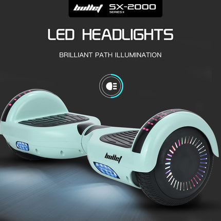 BULLET SX-2000 Hoverboard Scooter, 500W Brushless, UL Certified, AU Compliant, Superior Self Balancing System, LED Lights, Mint Green.