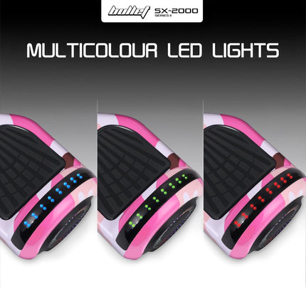 BULLET SX-2000 Hoverboard Scooter, 500W Brushless, UL Certified, AU Compliant, Superior Self Balancing System, LED Lights, Pink Camo.