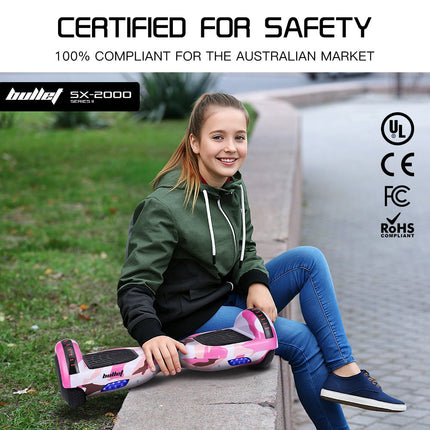 BULLET SX-2000 Hoverboard Scooter, 500W Brushless, UL Certified, AU Compliant, Superior Self Balancing System, LED Lights, Pink Camo.