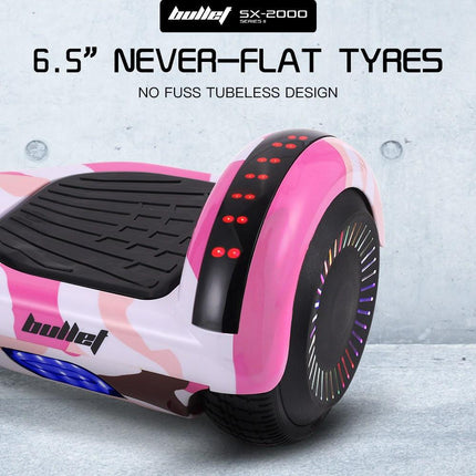 BULLET SX-2000 Hoverboard Scooter, 500W Brushless, UL Certified, AU Compliant, Superior Self Balancing System, LED Lights, Pink Camo.