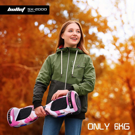 BULLET SX-2000 Hoverboard Scooter, 500W Brushless, UL Certified, AU Compliant, Superior Self Balancing System, LED Lights, Pink Camo.