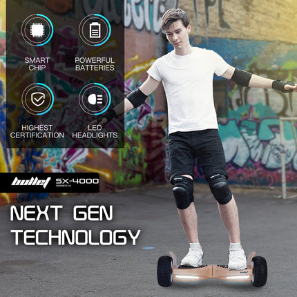 BULLET SX-4000 Hoverboard Scooter, 700W Brushless, UL Certified, AU Compliant, 8.5" Wheels, Superior Self Balancing System, LED Lights, Carry Bag, Bronze.