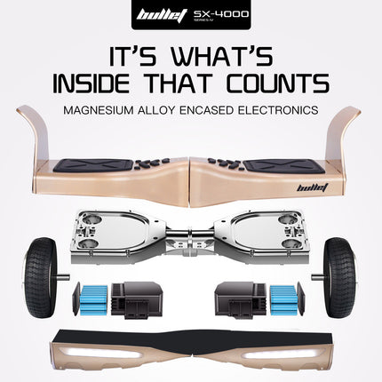 BULLET SX-4000 Hoverboard Scooter, 700W Brushless, UL Certified, AU Compliant, 8.5" Wheels, Superior Self Balancing System, LED Lights, Carry Bag, Bronze.
