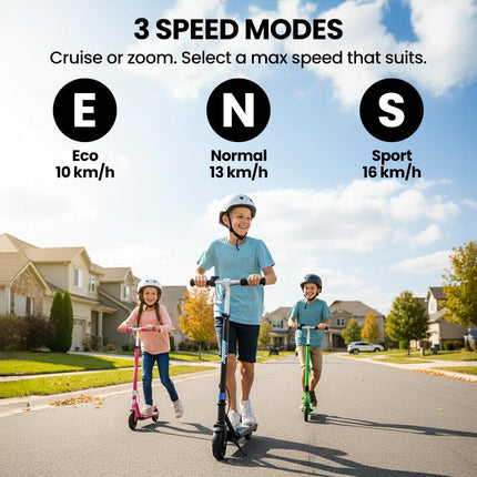 ALPHA Edge Electric Scooter Kids/Teens, 16km/h Max, Adjustable Height, UL Certified, AU Compliant, Dual Brakes, Bluetooth Music, LED, Blue.