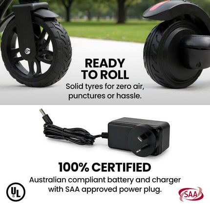 ALPHA Edge Electric Scooter Kids/Teens, 16km/h Max, Adjustable Height, UL Certified, AU Compliant, Dual Brakes, Bluetooth Music, LED, Pink.