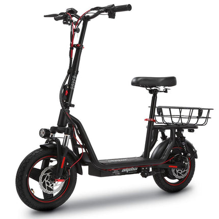 ALPHA Rover Electric Scooter with Seat, 500W 48V 25km/h 30km Range, 14-inch Tyres, Motorised Commuter eScooter for Adults, Black.