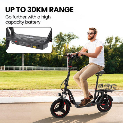ALPHA Rover Electric Scooter with Seat, 500W 48V 25km/h 30km Range, 14-inch Tyres, Motorised Commuter eScooter for Adults, Black.
