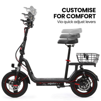ALPHA Rover Electric Scooter with Seat, 500W 48V 25km/h 30km Range, 14-inch Tyres, Motorised Commuter eScooter for Adults, Black.
