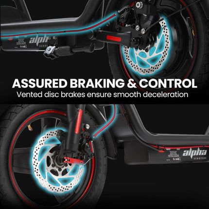 ALPHA Rover Electric Scooter with Seat, 500W 48V 25km/h 30km Range, 14-inch Tyres, Motorised Commuter eScooter for Adults, Black.