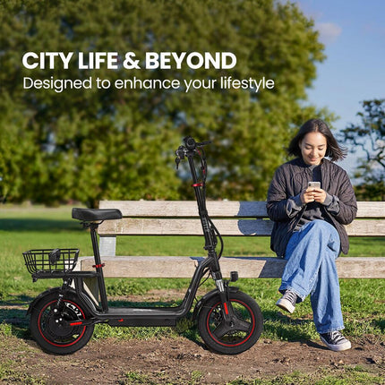 ALPHA Rover Electric Scooter with Seat, 500W 48V 25km/h 30km Range, 14-inch Tyres, Motorised Commuter eScooter for Adults, Black.