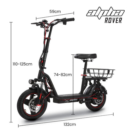 ALPHA Rover Electric Scooter with Seat, 500W 48V 25km/h 30km Range, 14-inch Tyres, Motorised Commuter eScooter for Adults, Black.