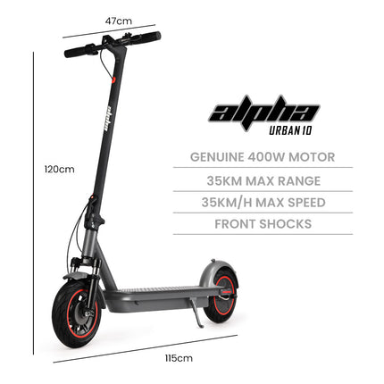 ALPHA Urban 10 Electric Scooter, 35km/h, Suspension, 35km Range, 10-Inch Wheels, Brushless Motor, Free APP, Motorised Commuter eScooter for Adults, Grey.