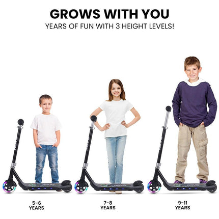 ROVO KIDS WhizKid Electric Scooter, Ages 5-11, Adjustable Height, AU Compliant, Lithium Battery, Brushless Motor, Black.